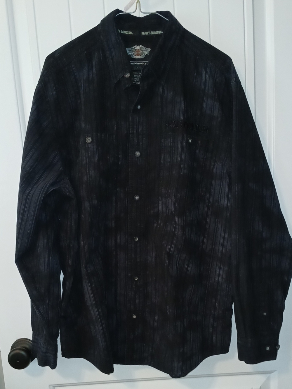 Harley-Davidson Black Textured Long-Sleeve Button-Down Shirt